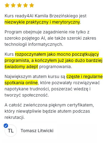 Opinia uczestnika programu Ready 4 AI 6